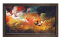 Renk Denizi Kayığı Tablosu Kahverengi Ahşap Çerçeve - 45x30