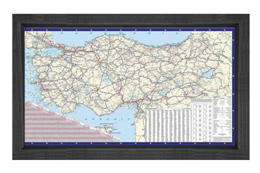 Türkiye Kara Yolu Haritası Tablosu Siyah Ahşap - 50x70