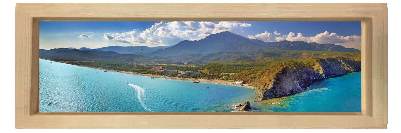 Dağ Kıyı Manzarası Tablosu Naturel Ahşap Çerçeve - 180x60