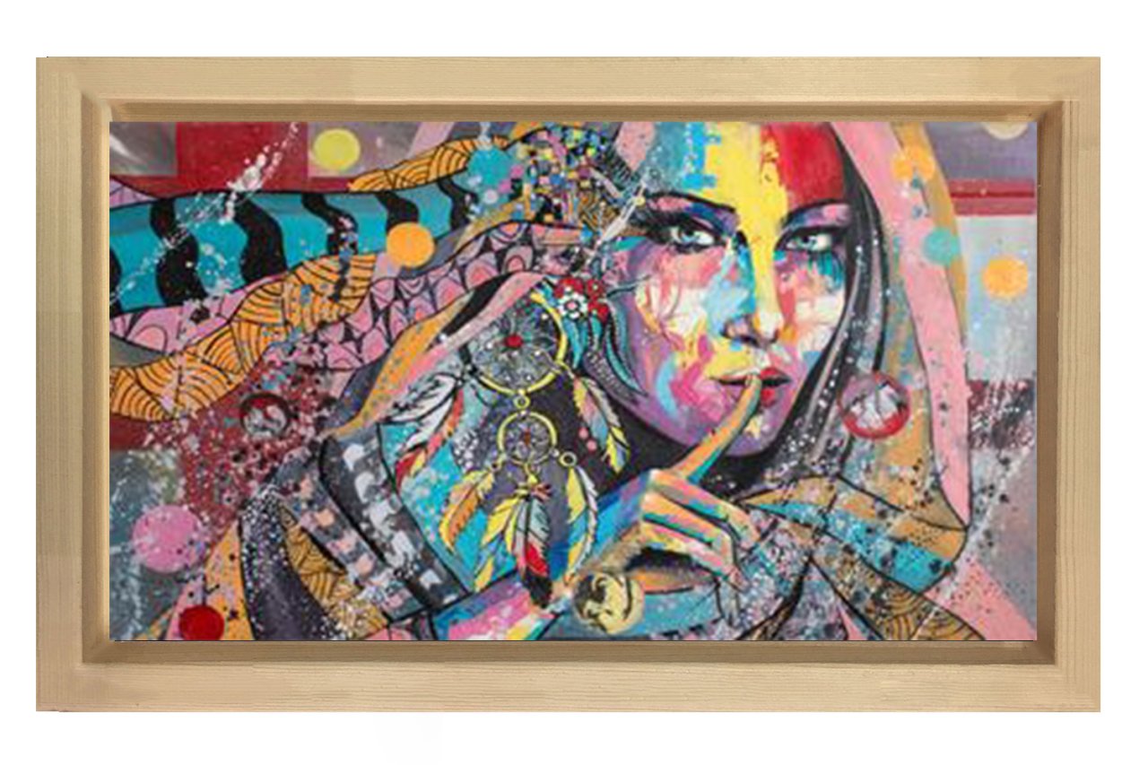 Desenli Soyut Kadın Tablosu Naturel Ahşap Çerçeve - 100x150