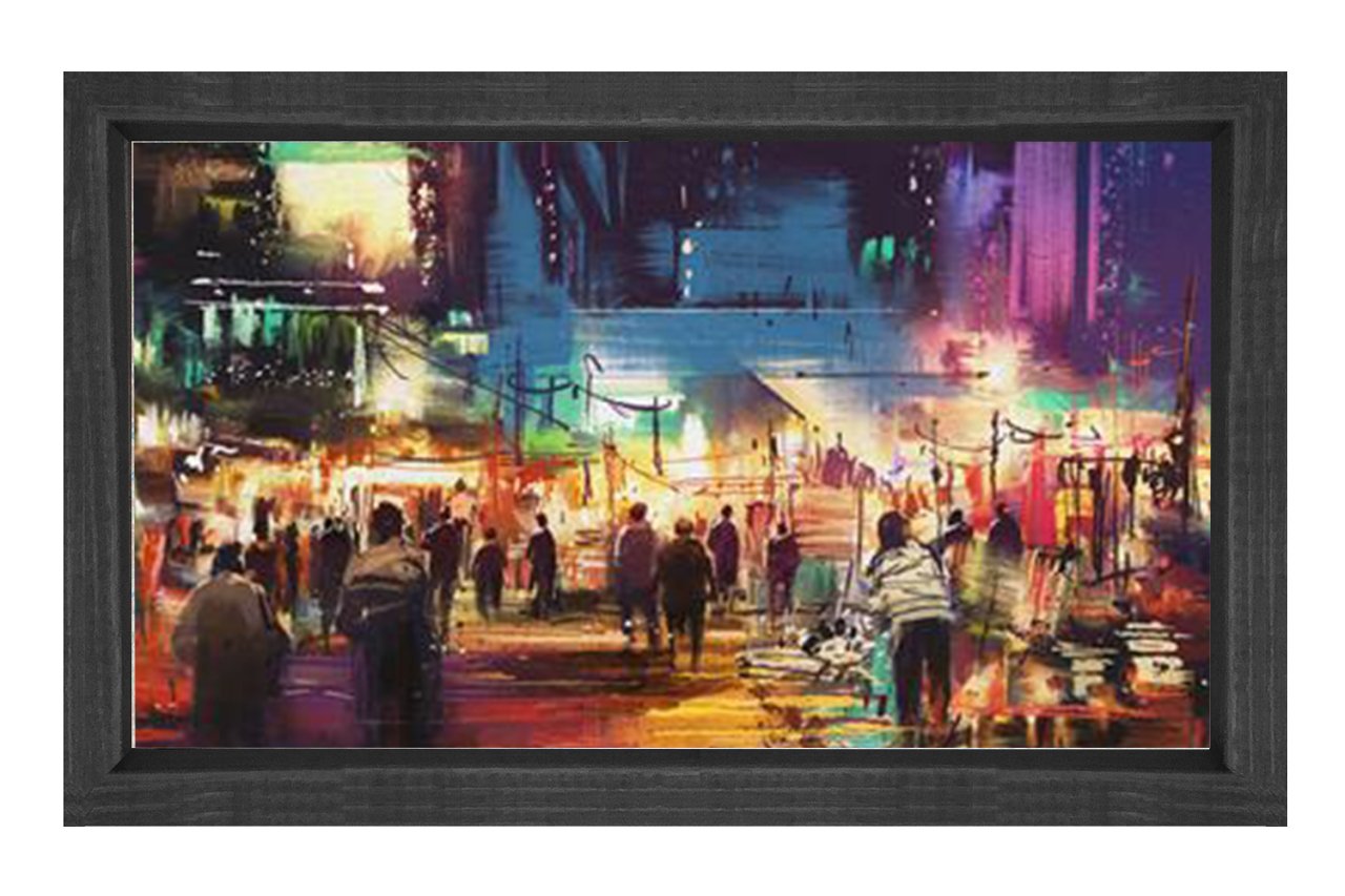Pazaryeri Şehir Manzarası Tablosu Siyah Ahşap Çerçeve - 50x90