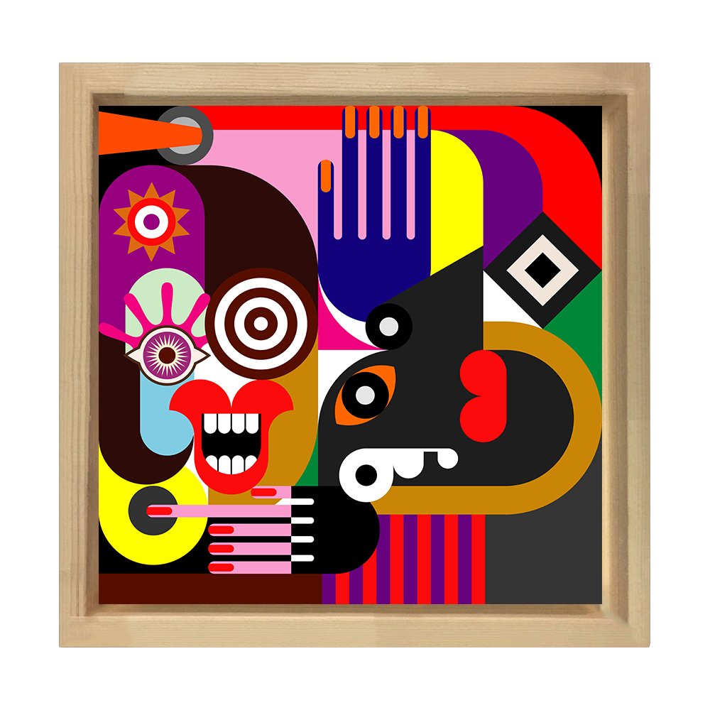 Soyut Reprodüksiyon Tablosu Naturel Ahşap Çerçeve - 50x50