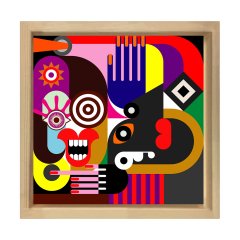Soyut Reprodüksiyon Tablosu Naturel Ahşap Çerçeve - 50x50