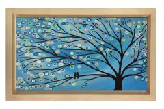 Mavi Soyut Ağaç Tablosu Naturel Ahşap Çerçeve - 100x150
