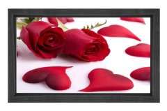 Kalp Ve Güller Tablosu Siyah Ahşap Çerçeve - 45x30