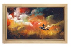 Renk Denizi Kayığı Tablosu Naturel Ahşap Çerçeve - 100x150