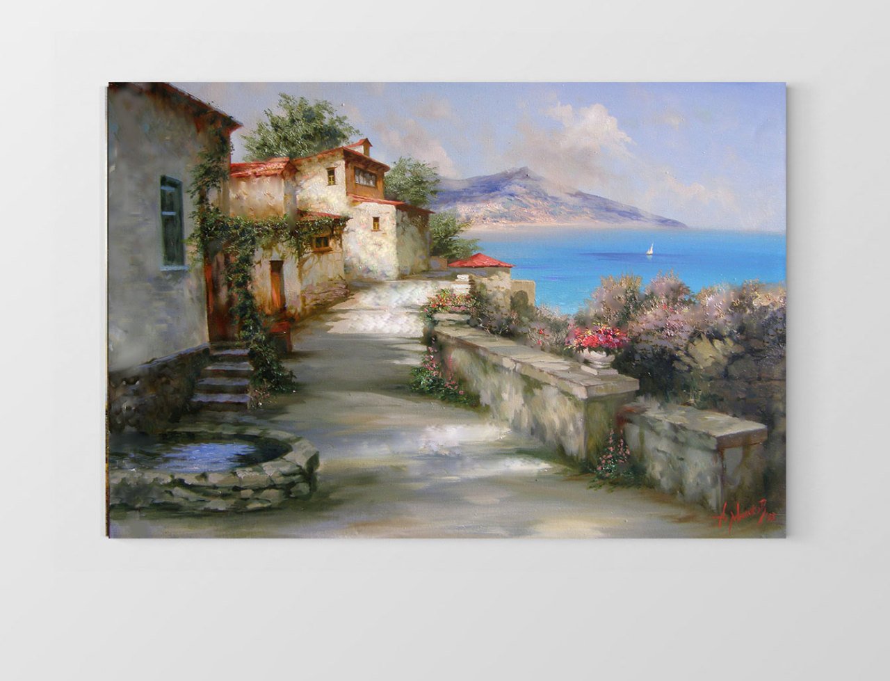 Taş Evler ve Deniz Tablosu Çerçevesiz - 40x60
