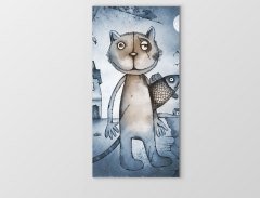 Kedi Ve Balık Tablosu Çerçevesiz - 40x60