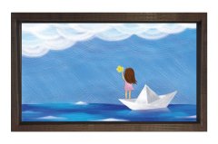 Kağıttan Gemi Ve Kız Tablosu Kahverengi Ahşap Çerçeve - 50x90