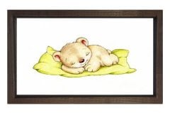 Uyuyan Tatlı Ayıcık Tablosu Kahverengi Ahşap Çerçeve - 50x70