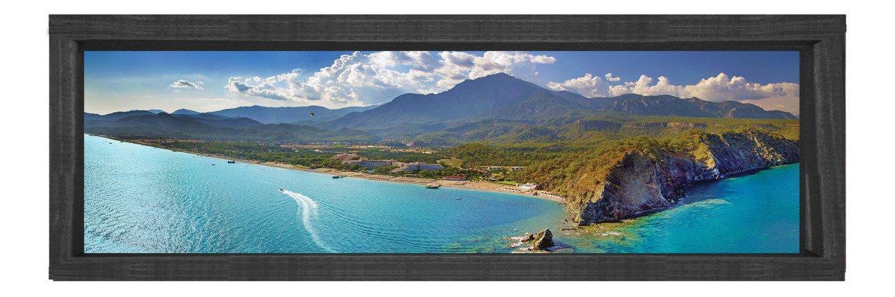 Dağ Kıyı Manzarası Tablosu Siyah Ahşap Çerçeve - 120x40