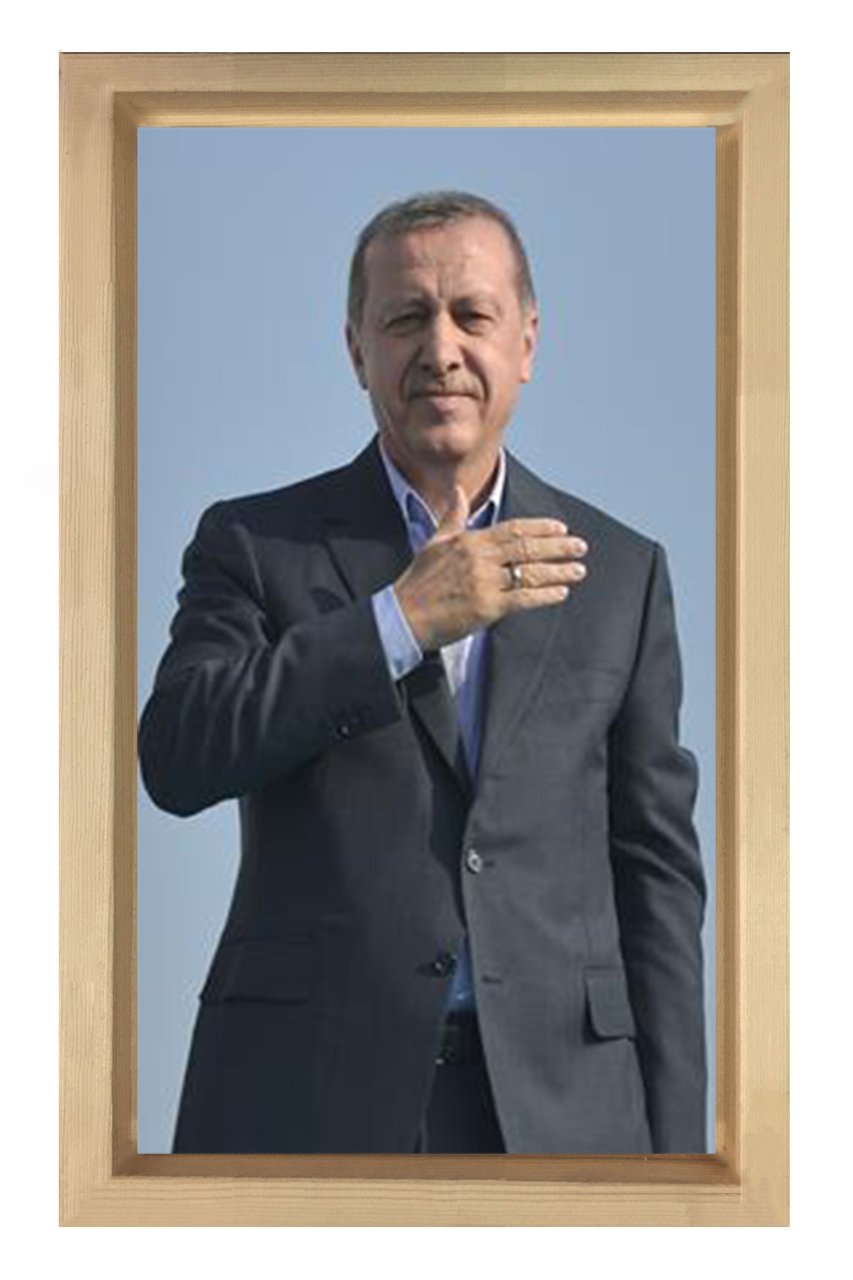 Sayın: Recep Tayyip Erdoğan Tablosu Naturel Ahşap Çerçeve - 70x100