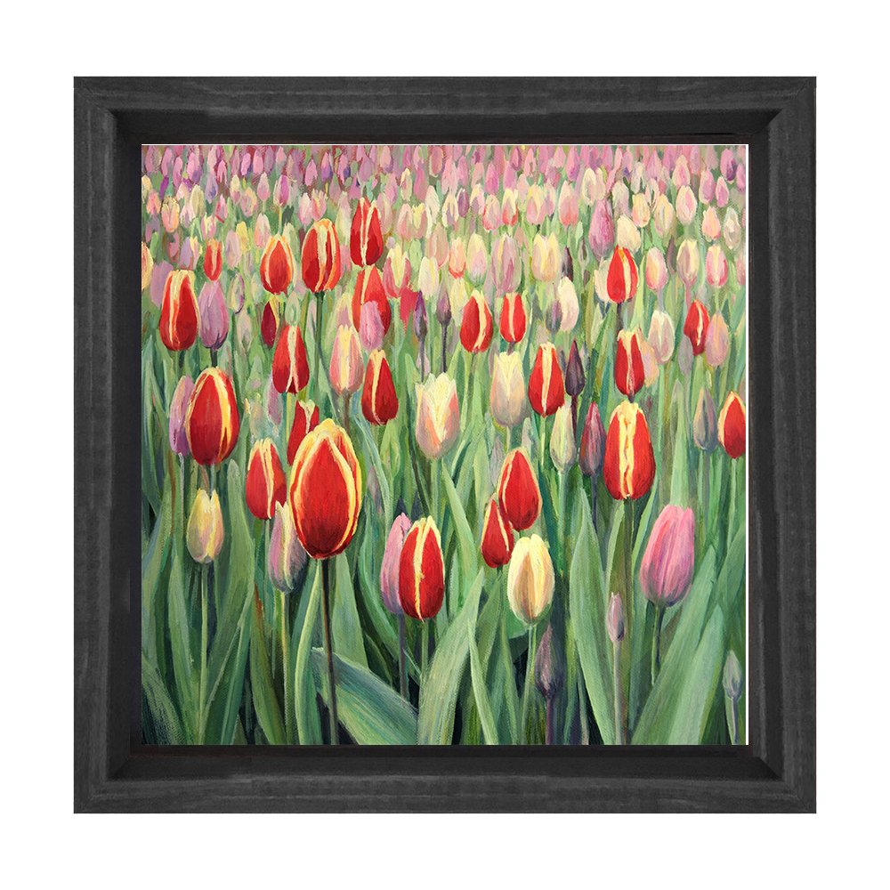 Gül Bahçesi Çiçekleri Tablosu Siyah Ahşap Çerçeve - 30x30