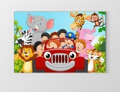 Mutlu Hayvanlar Ve Çoçuklar Tablosu Çerçevesiz - 50x70