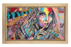 Desenli Soyut Kadın Tablosu Naturel Ahşap Çerçeve - 50x70