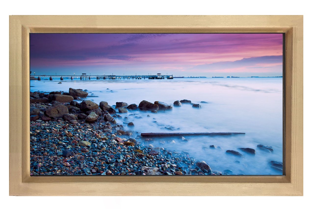 Taşlık Su Pastel Gökyüzü Tablosu Naturel Ahşap Çerçeve - 40x60