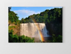 Gökkuşağı Orman Şelale Tablosu Çerçevesiz - 100x150