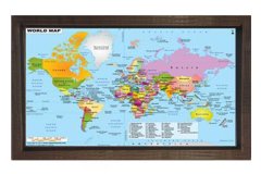 Dünya Haritası Tablosu Kahverengi Ahşap Çerçeve - 40x60