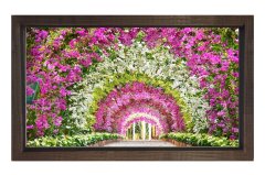 Çiçekli Yol Manzara Tablosu Kahverengi Ahşap - 45x30