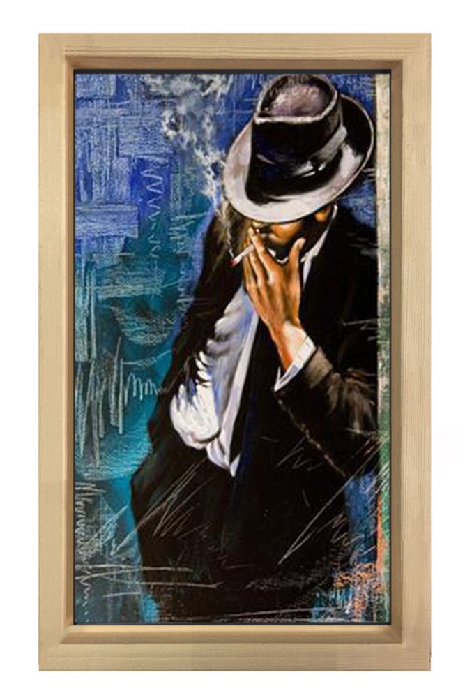 Sigara İçen Adam Tablosu Naturel Ahşap - 70x100