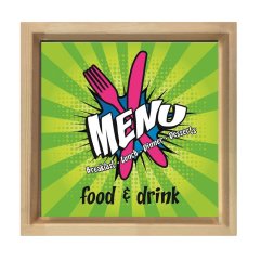 Yemek İçmek Reklam Afişi Tablosu Naturel Ahşap Çerçeve - 50x50