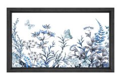 Mavi Kelebekli Çiçekler Tablosu Siyah Ahşap Çerçeve - 50x70
