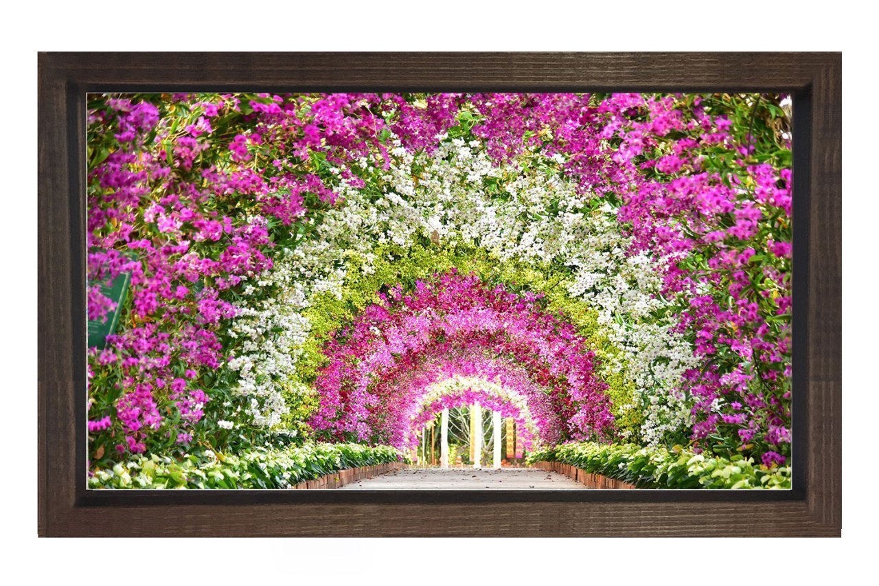Çiçekli Yol Manzara Tablosu Kahverengi Ahşap - 70x100