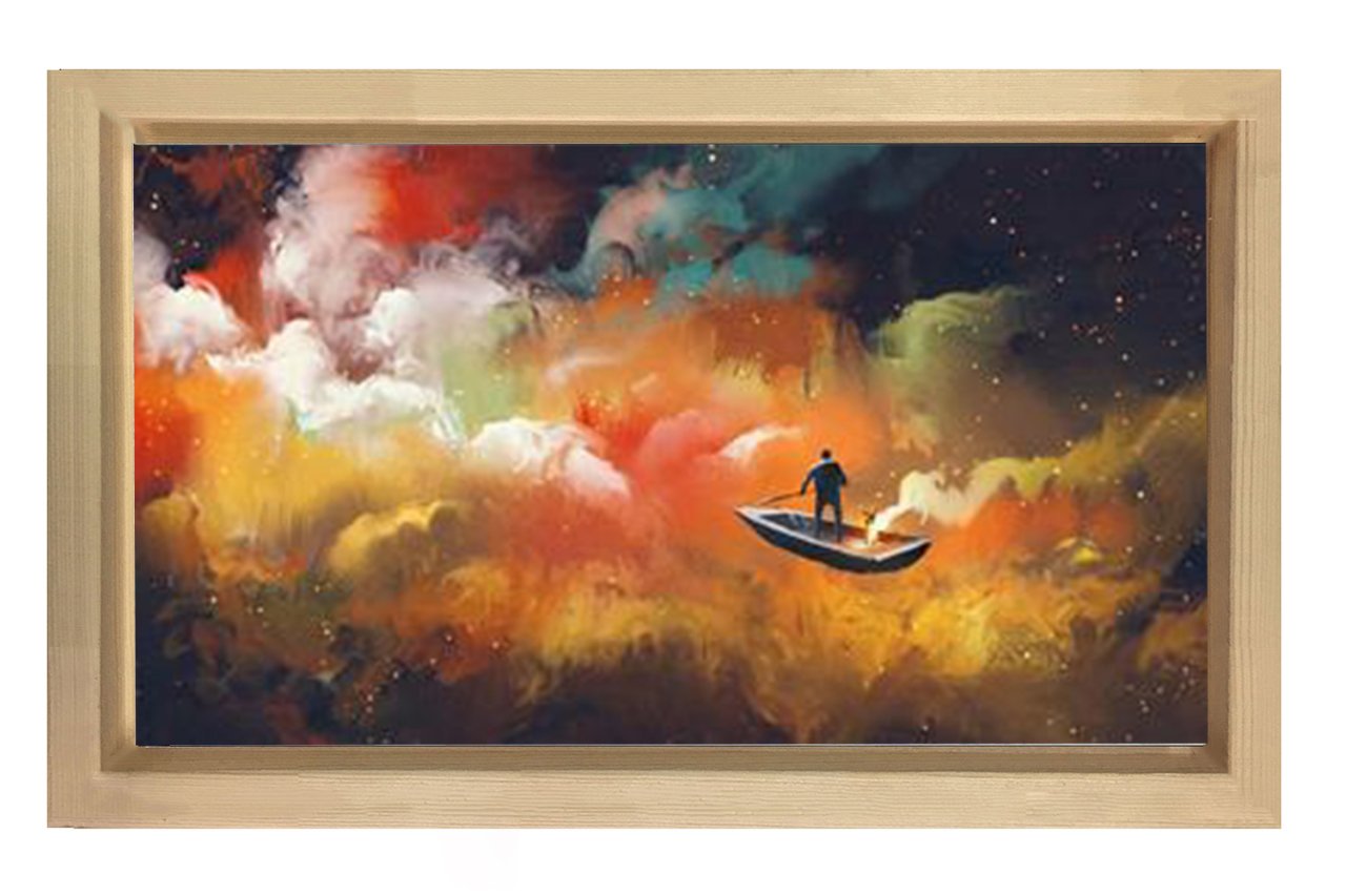 Renk Denizi Kayığı Tablosu Naturel Ahşap Çerçeve - 70x100