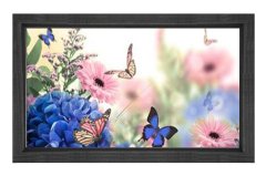 Kelebekler Ve Pembe Çiçekler Tablosu Siyah Ahşap - 50x90