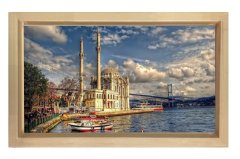 Orta Köy Camisi Tablosu Naturel Ahşap Çerçeve - 45x30