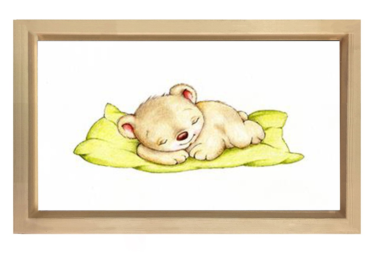 Uyuyan Tatlı Ayıcık Tablosu Naturel Ahşap Çerçeve - 45x30