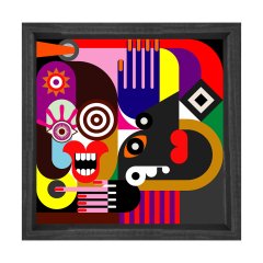 Soyut Reprodüksiyon Tablosu Siyah Ahşap Çerçeve - 60x60
