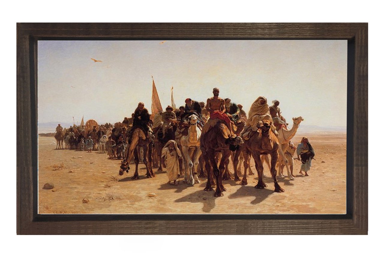 Çöl Kervanı Tablosu Kahverengi Ahşap Çerçeve - 100x200