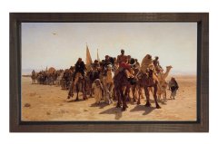 Çöl Kervanı Tablosu Kahverengi Ahşap Çerçeve - 100x200
