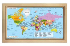 Dünya Haritası Tablosu Naturel Ahşap Çerçeve - 100x150