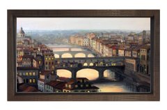 Köprülü Şehir Tablosu Kahverengi Ahşap Çerçeve - 45x30