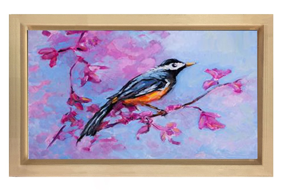 Kuş Tablosu Naturel Ahşap Çerçeve - 70x100