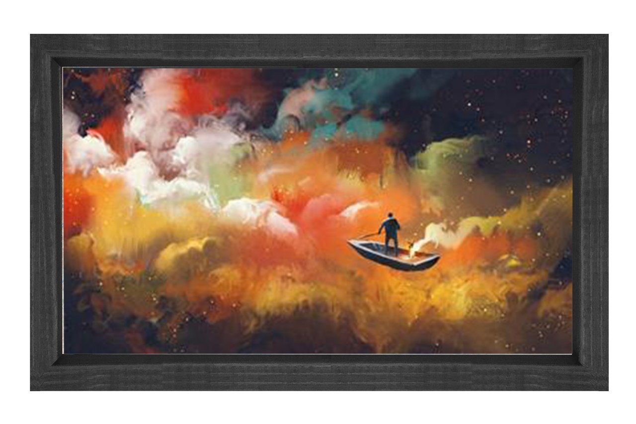 Renk Denizi Kayığı Tablosu Siyah Ahşap Çerçeve - 45x30