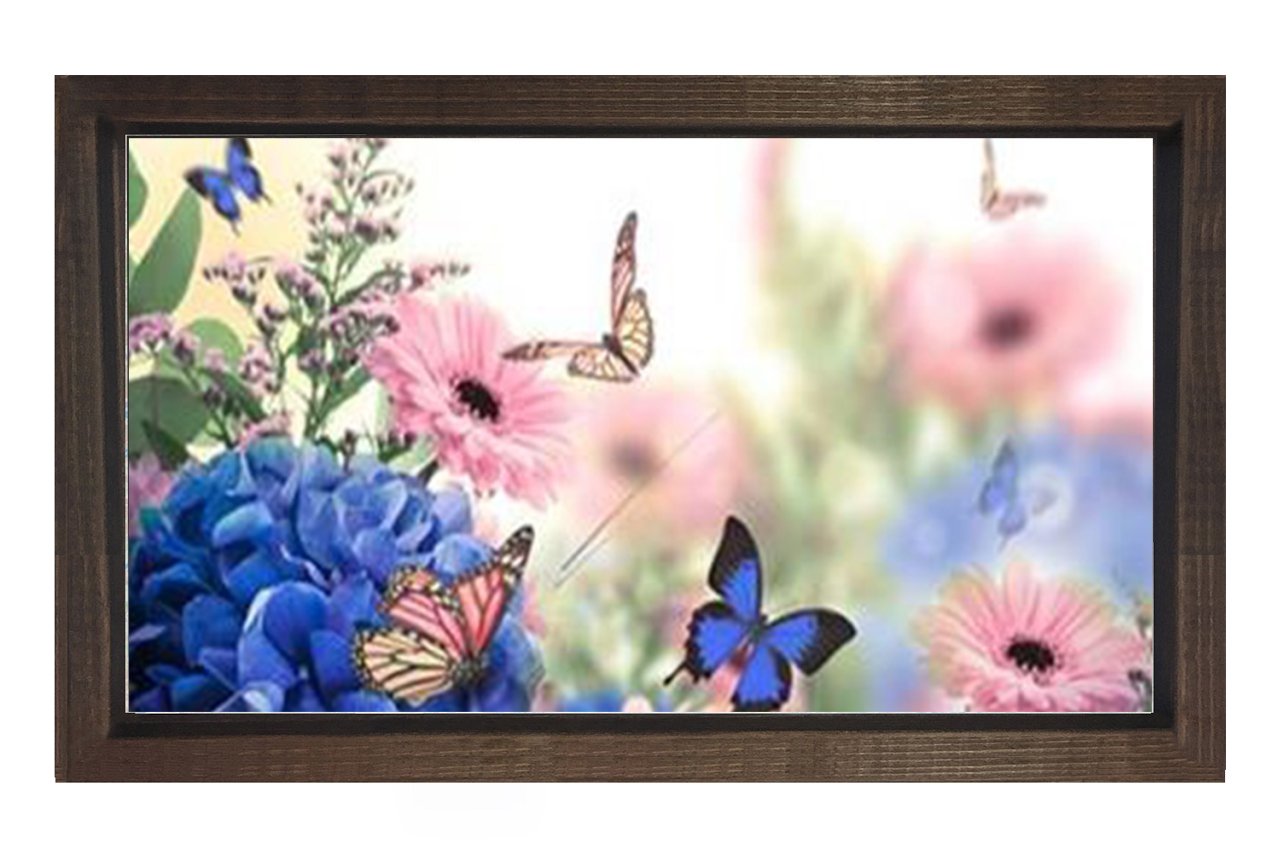 Kelebekler Ve Pembe Çiçekler Tablosu Kahverengi Ahşap - 40x60