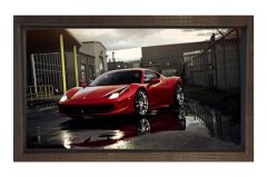 Kırmızı Ferrari Tablosu Kahverengi Ahşap Çerçeve - 100x200