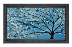 Mavi Soyut Ağaç Tablosu Siyah Ahşap Çerçeve - 70x100