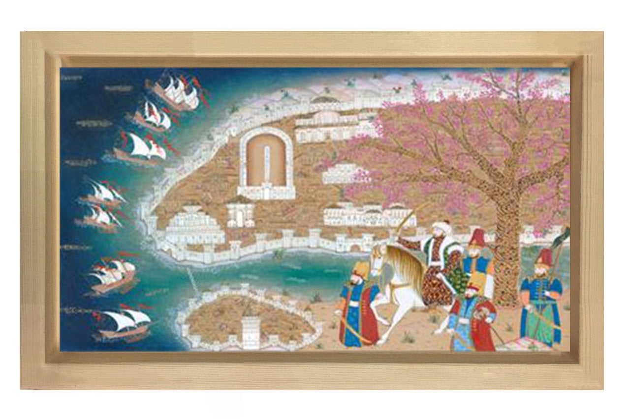 Osmanlı ve Deniz Seferi Tablosu Naturel Ahşap Çerçeve - 45x30