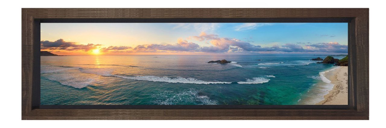 Gökyüzü ve Deniz Tablosu Kahverengi Ahşap Çerçeve - 150x50