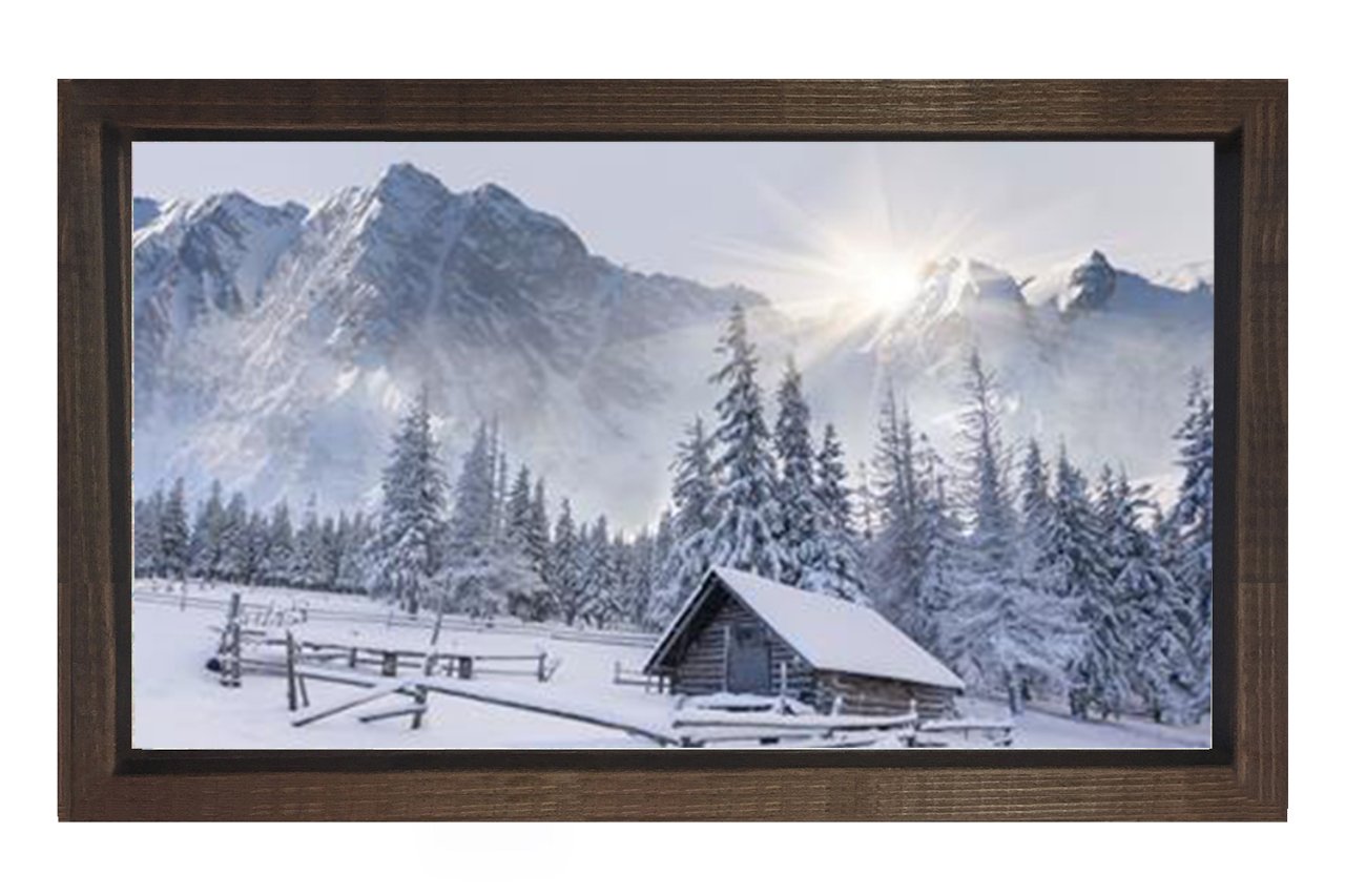 Karlı Dağ Manzarası Tablosu Kahverengi Ahşap Çerçeve - 50x90