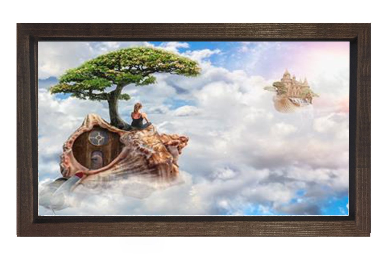 Gökyüzü Kızı Bulut Kale  Tablosu Kahverengi Ahşap Çerçeve - 100x150