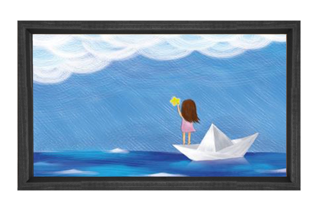Kağıttan Gemi Ve Kız Tablosu Siyah Ahşap Çerçeve - 50x70