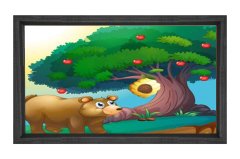 Ayı Ve Balkovanı Tablosu Siyah Ahşap Çerçeve - 50x70