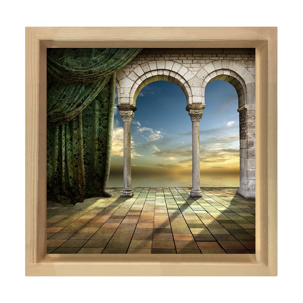 Gökyüzü Avlusu Tablosu Naturel Ahşap Çerçeve - 50x50