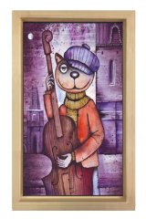 Marinne Vias Keman Kedi Tablosu Naturel Ahşap Çerçeve - 50x90