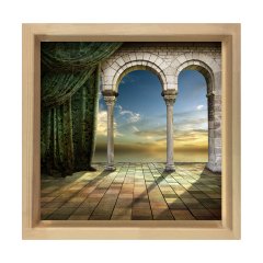 Gökyüzü Avlusu Tablosu Naturel Ahşap Çerçeve - 60x60